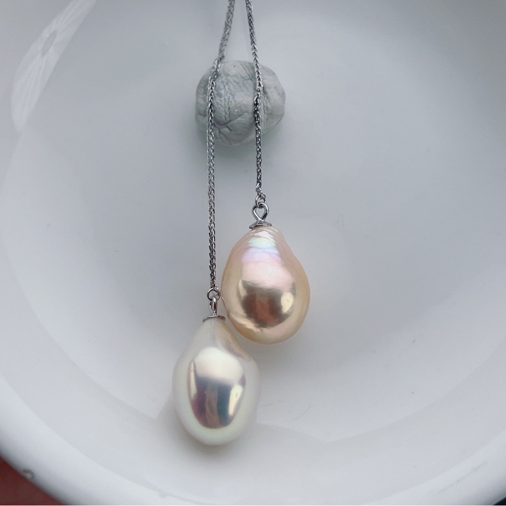 N196 S925 High Quality Freshwater Edison Baroque Pearl Adjustable Necklace - Picture 7 of 9
